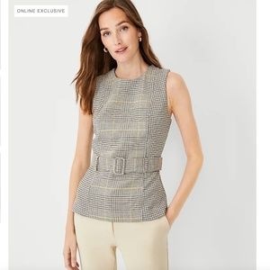 NWOT: Ann Taylor Belted Top In Double Glen Check plaid sleeveless top Size 2